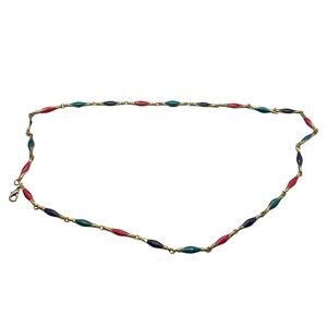 Vintage 1970s Gold tone Multicolor Oblique Carnival Circa Necklace